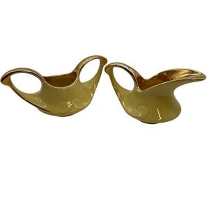 Vintage Yellow Creamer Pitcher‎ Set Gold Trim Decorative Porcelain